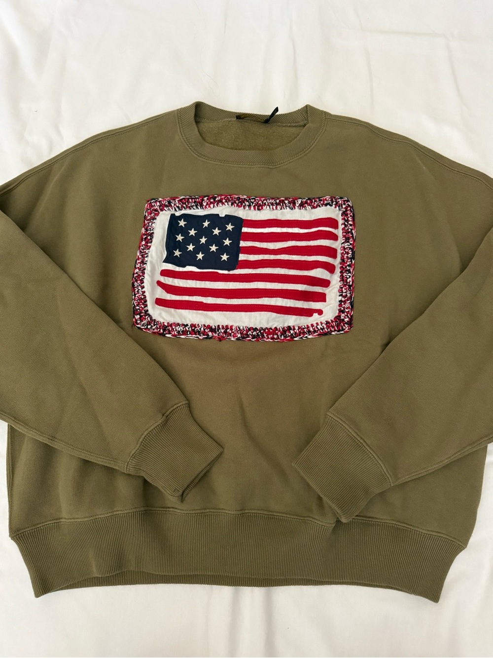 Polo by Ralph Lauren Olive Crewneck Sweater with Flag Patch